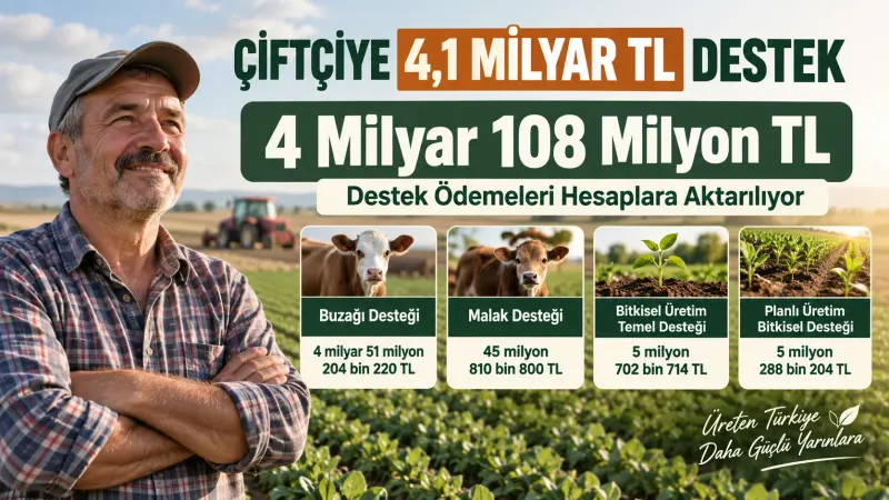 Tarlasında çalışan çiftçi ve tarımsal destek ödemesini simgeleyen üretim görüntüsü.