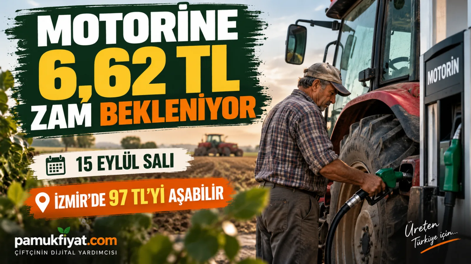 Traktörüne motorin alan çiftçi ve akaryakıt pompası.