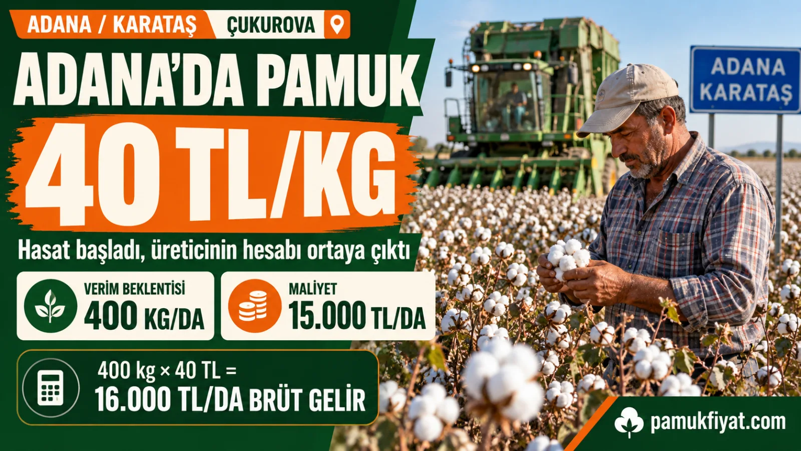 Adana Karataş’ta 2026 pamuk hasadı ve 40 TL/kg kütlü pamuk fiyatı
