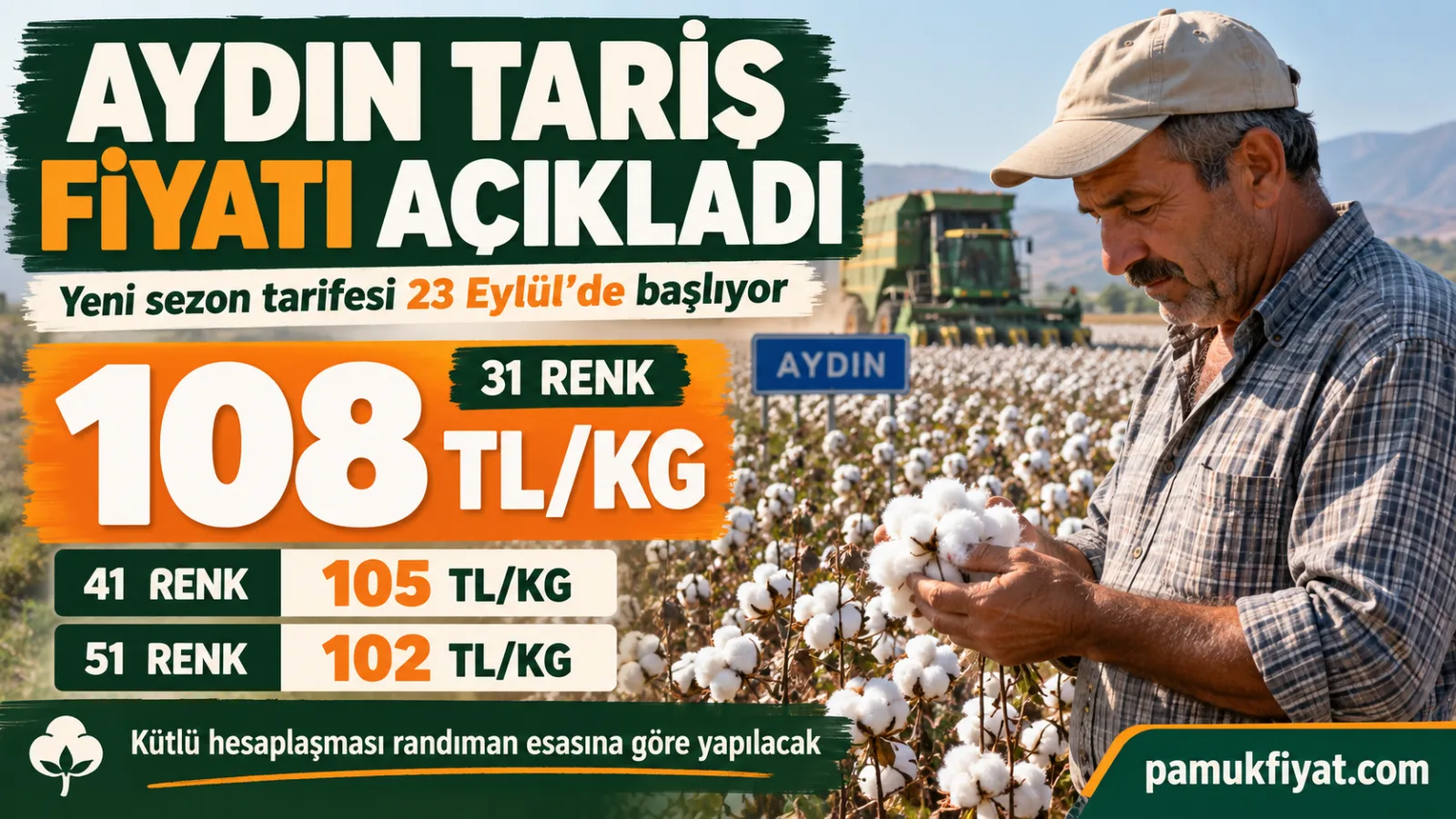 Aydın TARİŞ 2026-2027 sezonu pamuk alım fiyatlarını 102-108 TL arasında açıkladı