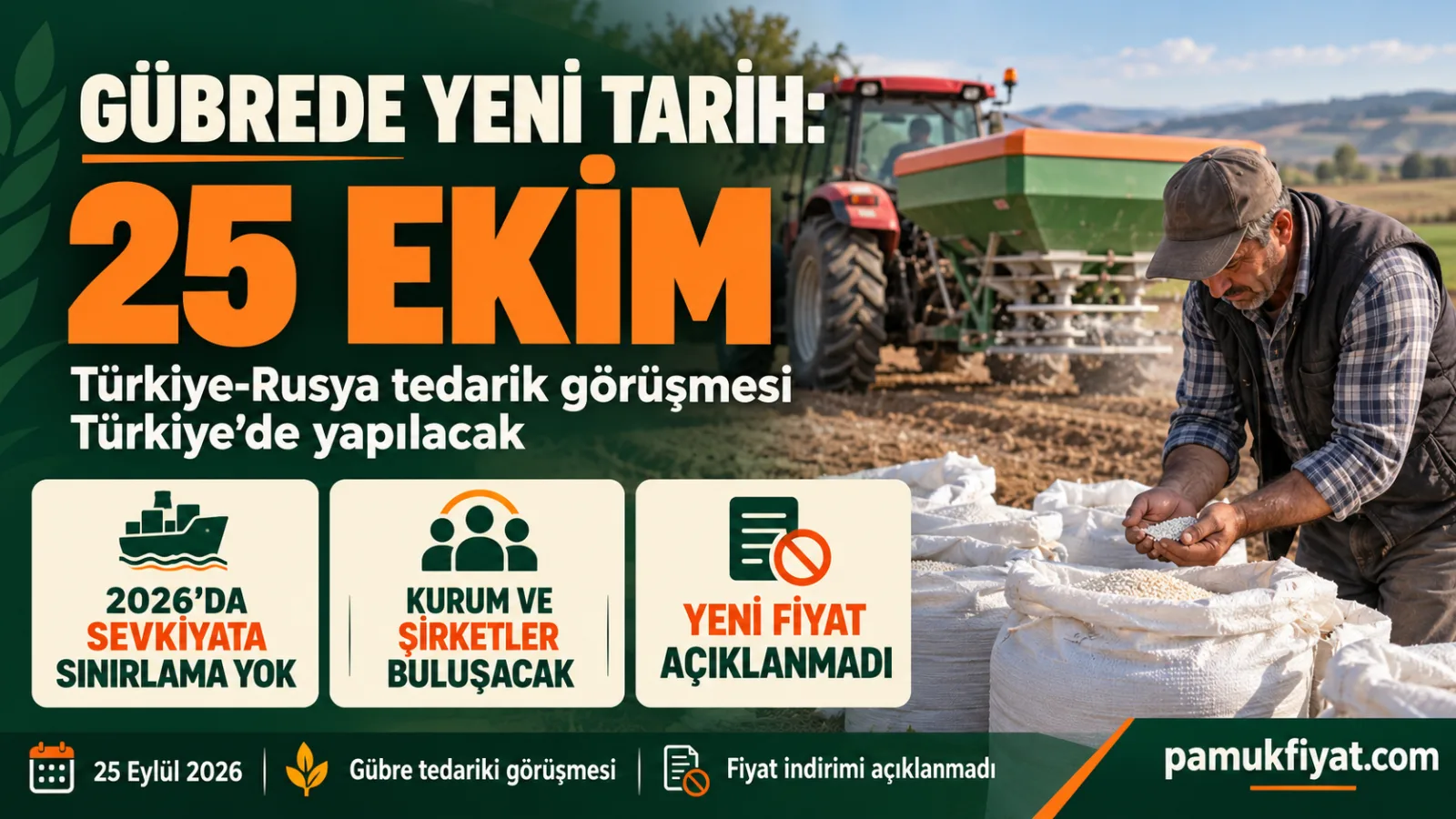 Türkiye ve Rusya, gübre tedarikini görüşmek üzere 25 Ekim’de Türkiye’de bir araya gelecek.