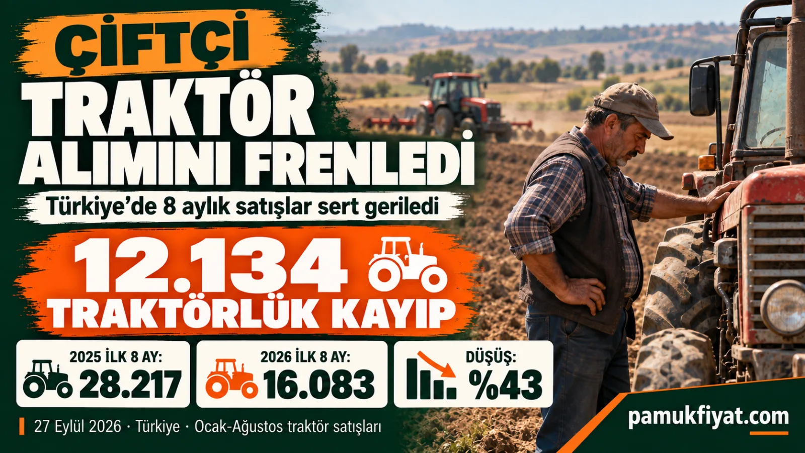 Türkiye’de traktör satışları 2026’nın ilk 8 ayında yüzde 43 geriledi.
