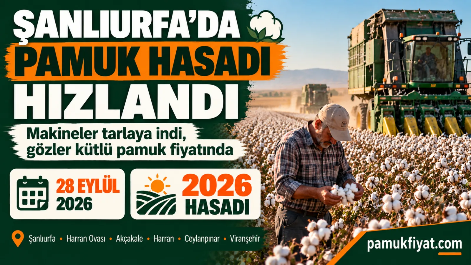 Şanlıurfa’da pamuk hasadı hızlandı; üreticinin gündeminde verim, maliyet ve satış fiyatı var.